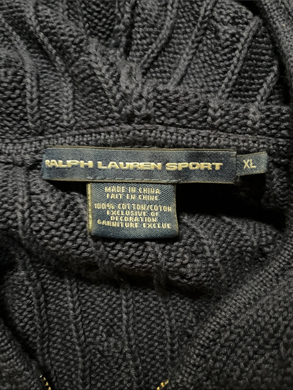 Polo Ralph Lauren Cable-Knit Cotton Full-Zip Hoodie Sweater Classic Navy Preppy - Picture 7 of 8